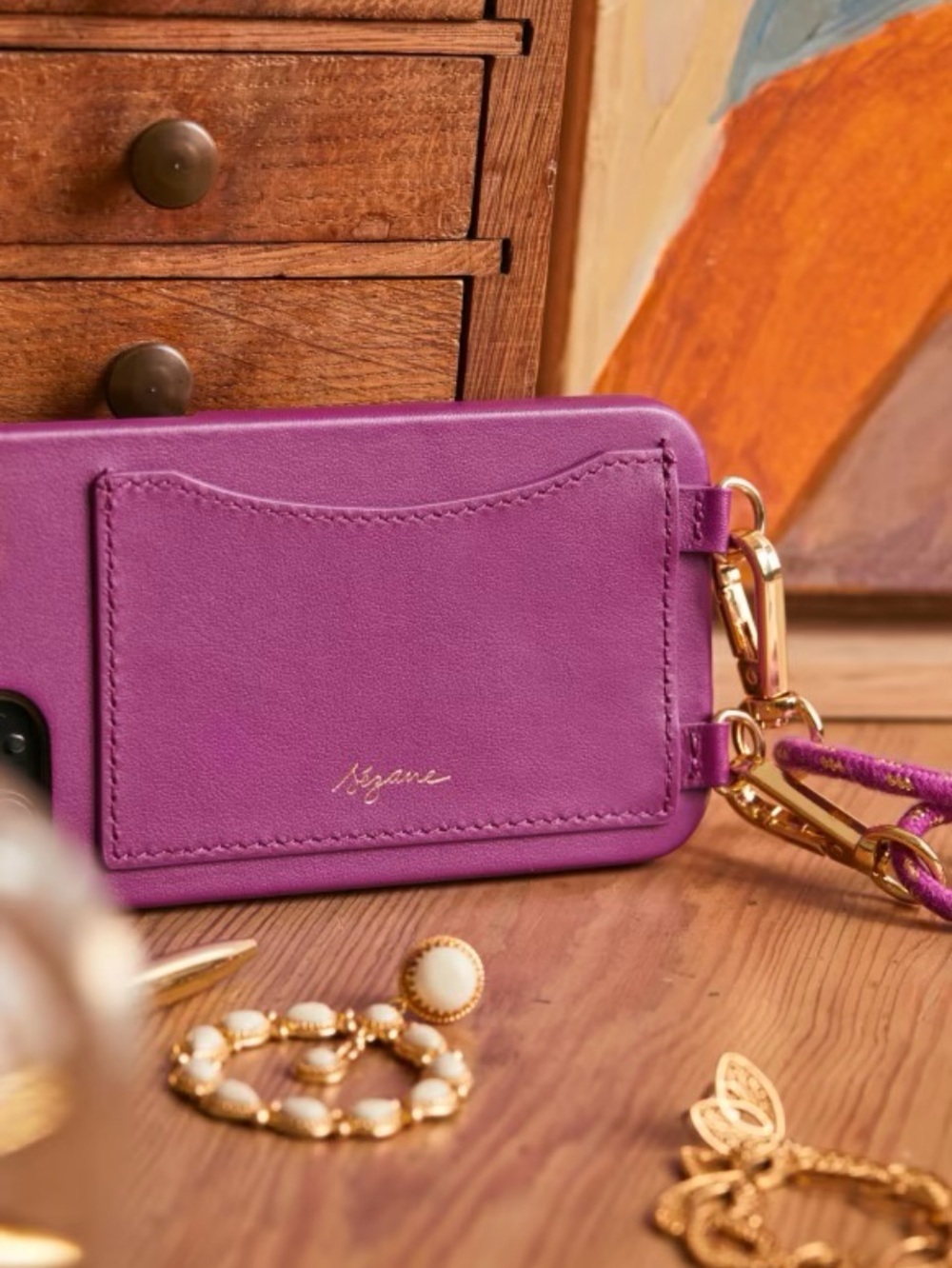 Sezane  Leather Cell Case. Magenta